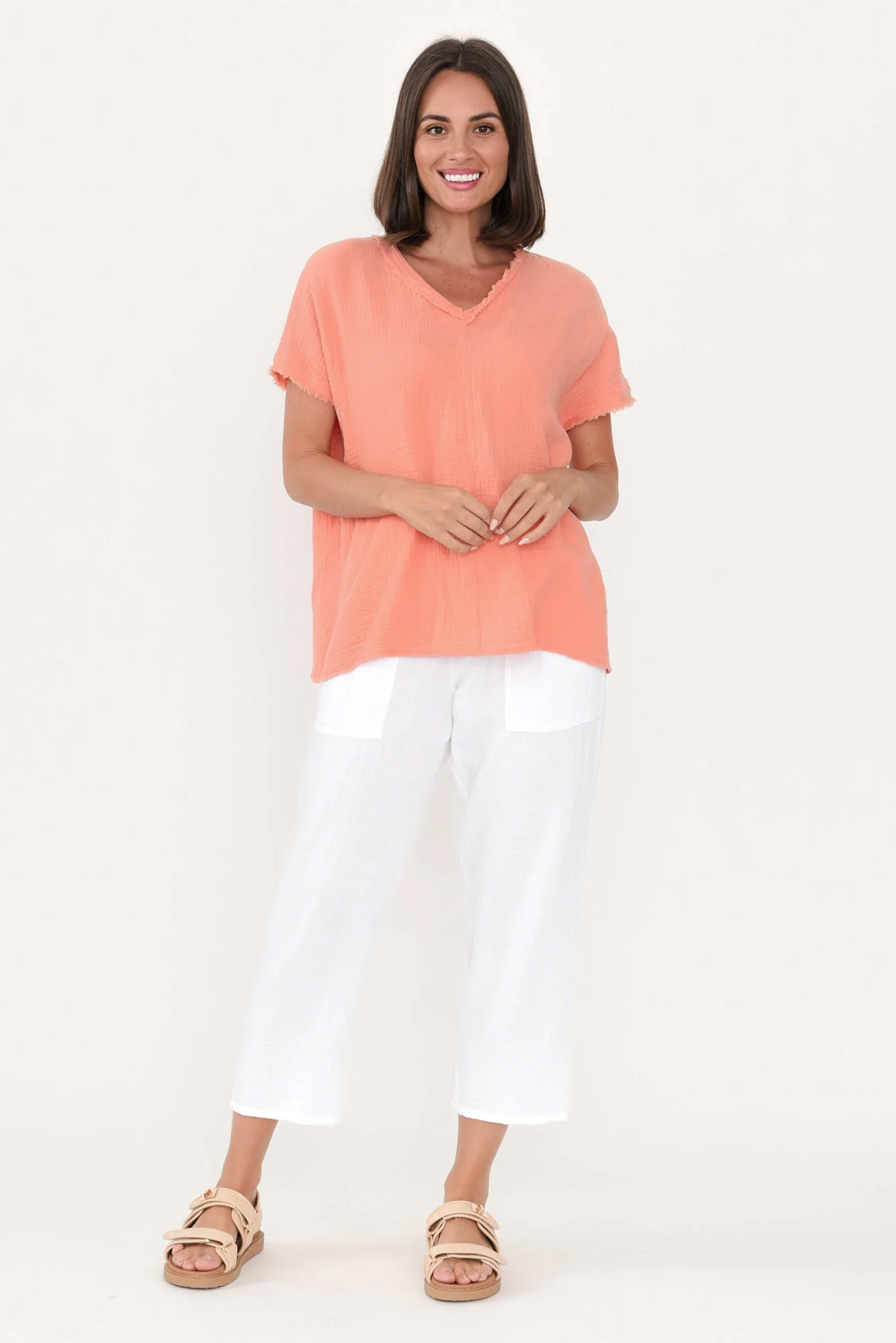 Athos White Cotton Cheesecloth 7/8 Pants