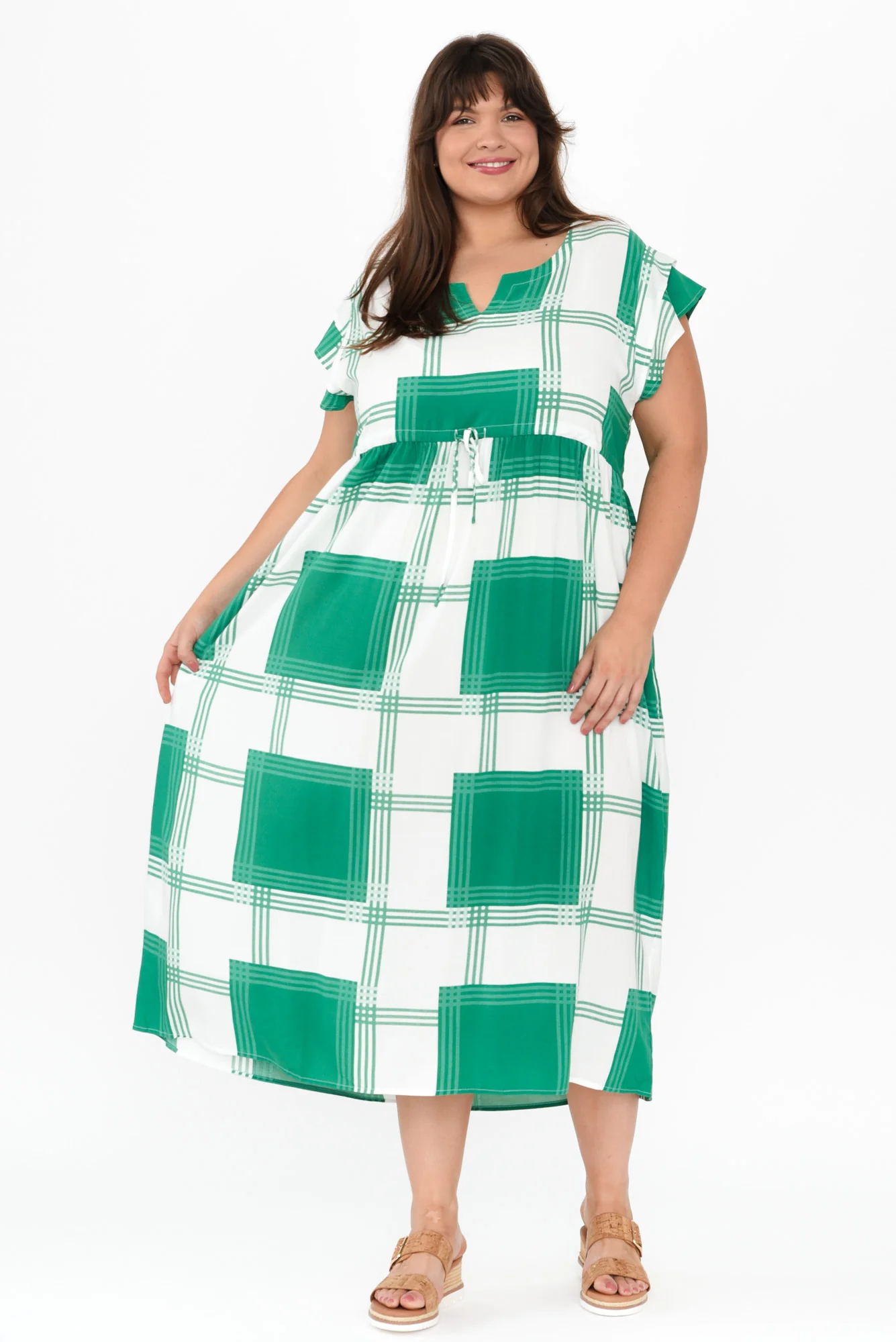 Suzette Green Check Midi Dress