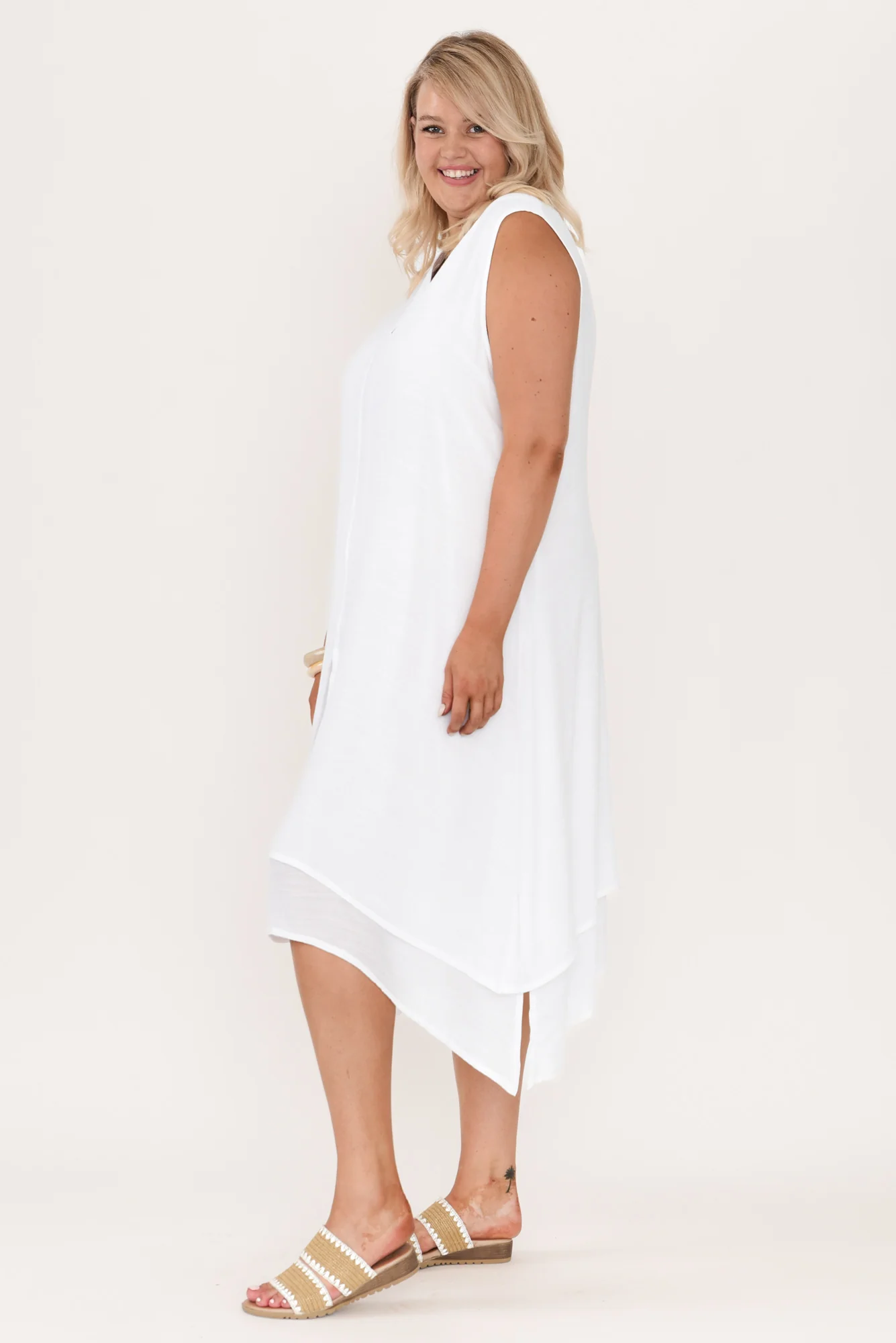 Gutha White Cotton Blend Layer Dress