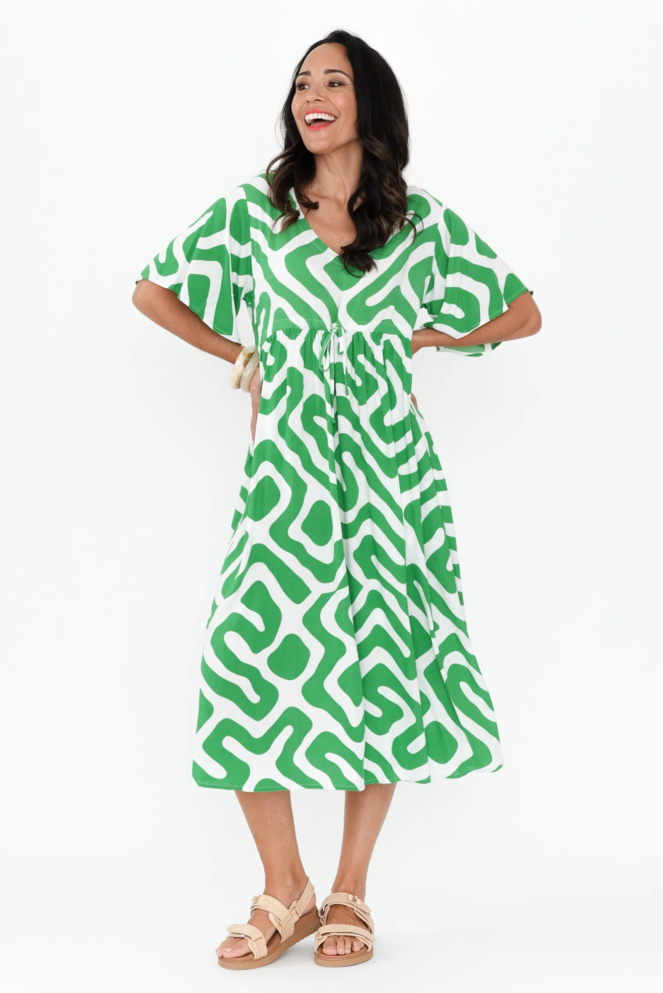 Jennifer Green Geo Flutter Sleeve Dress