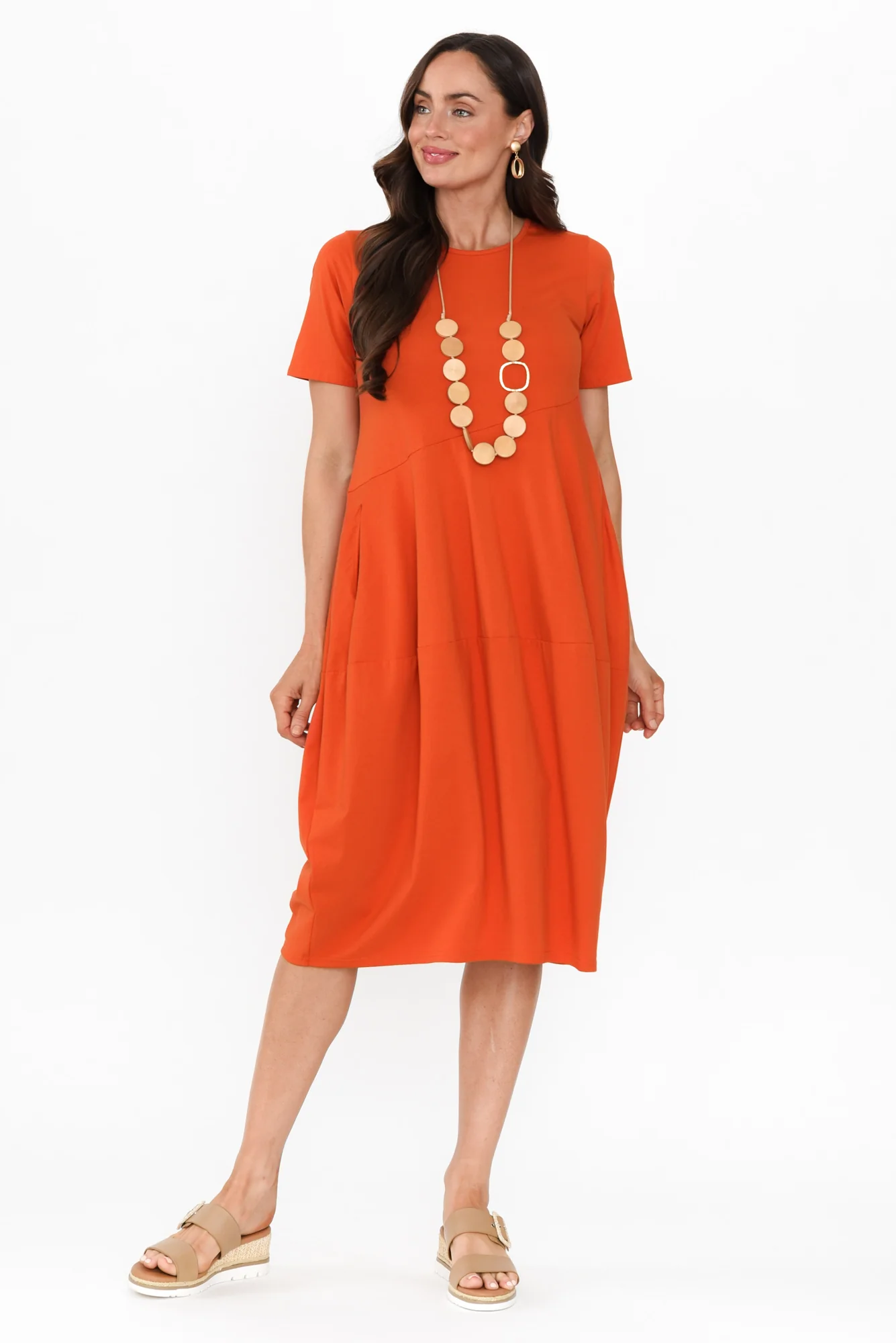 Morgan Orange Diagonal Seam Dress