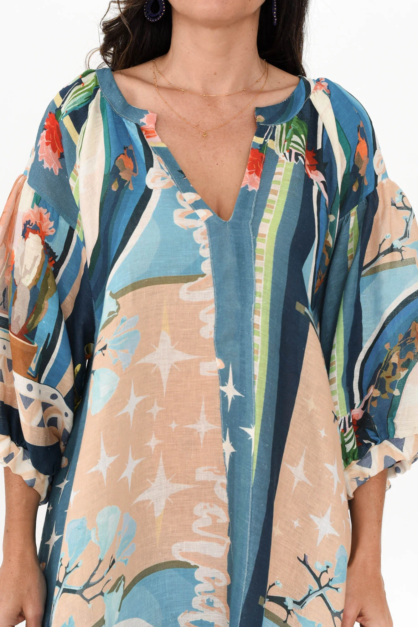 Deneva Blue Cactus Linen Dress