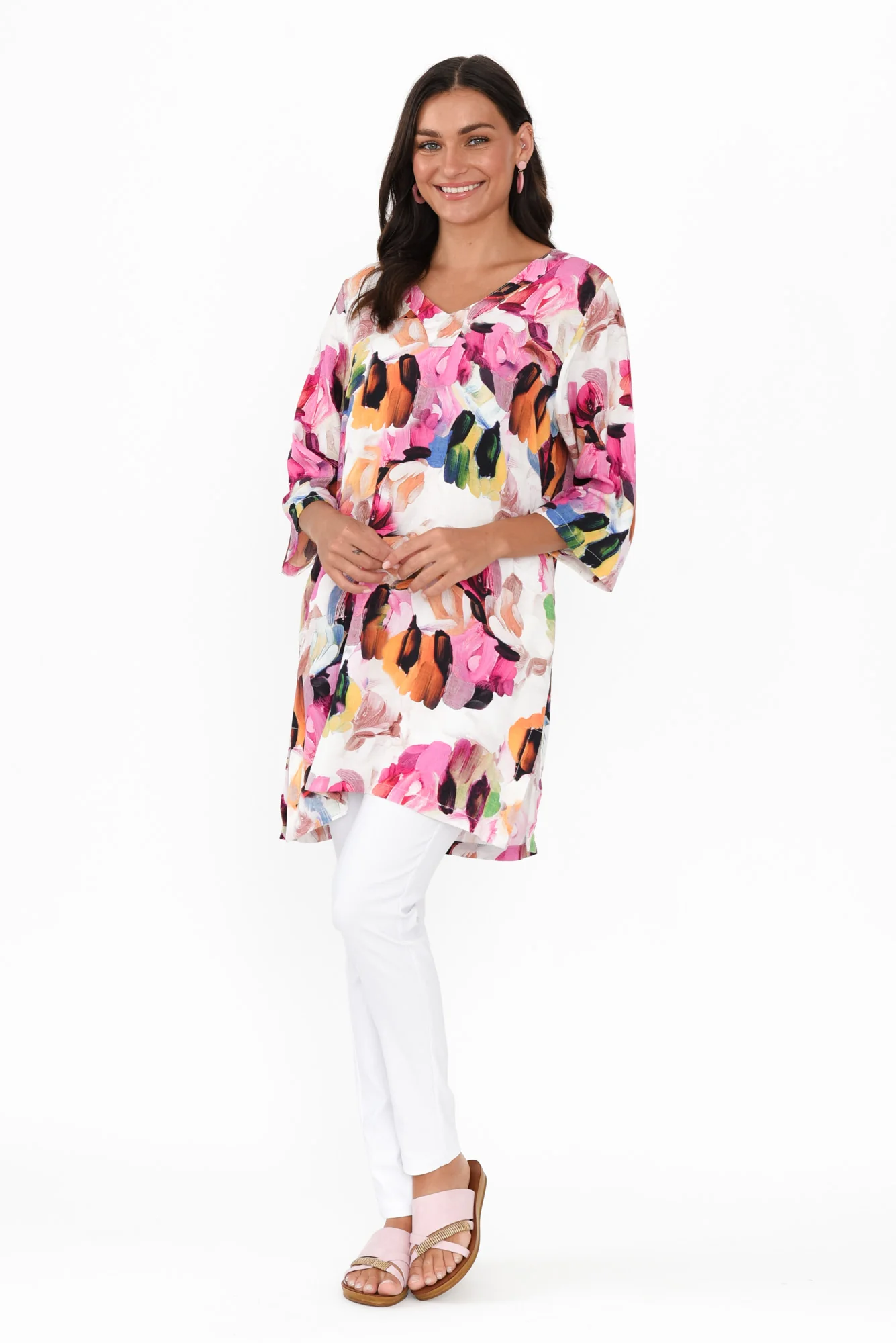 Enzo Purple Floral V Neck Tunic