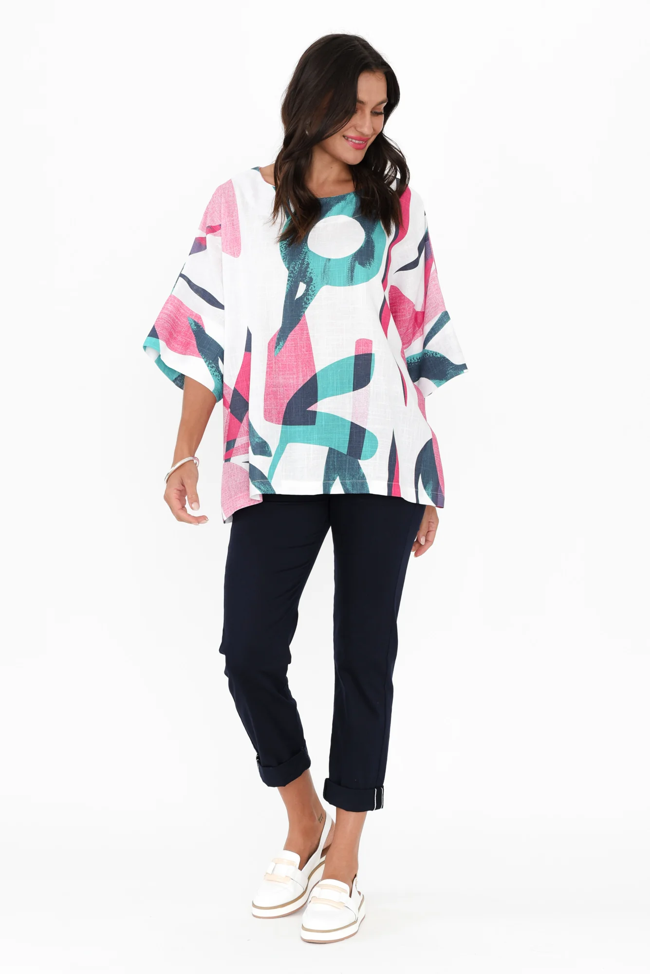 Alton Pink Abstract Linen Cotton Top