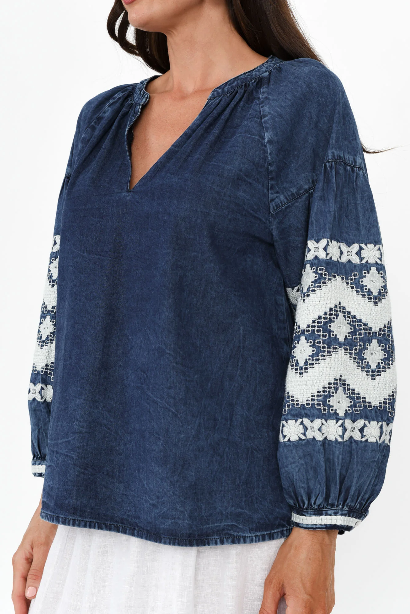 Elkana Blue Denim Embroidered Top