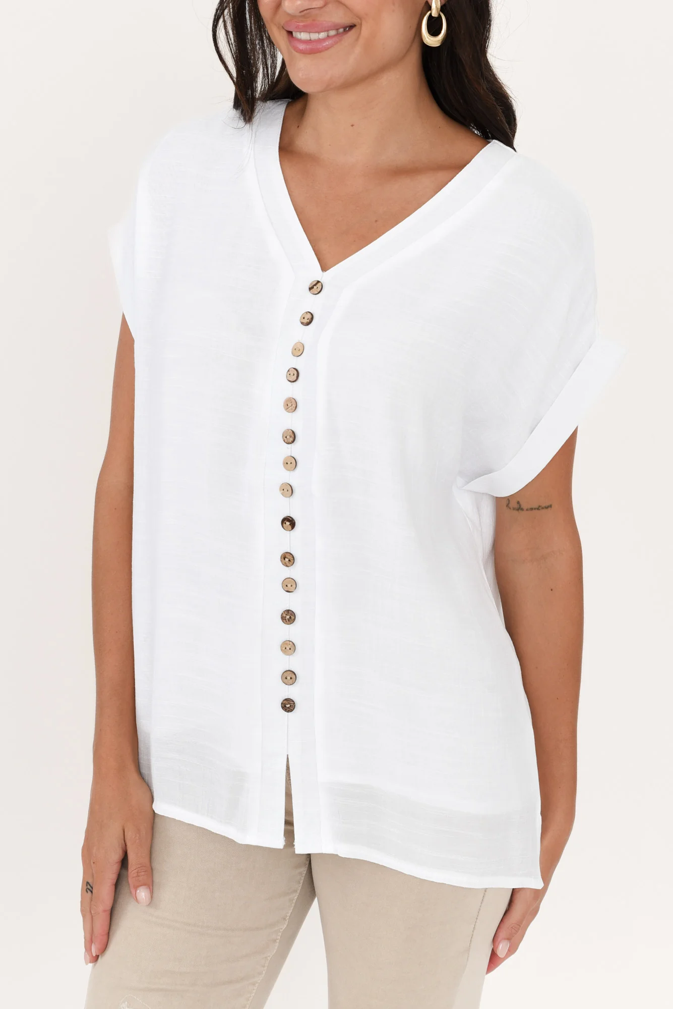 Miray White Button Top
