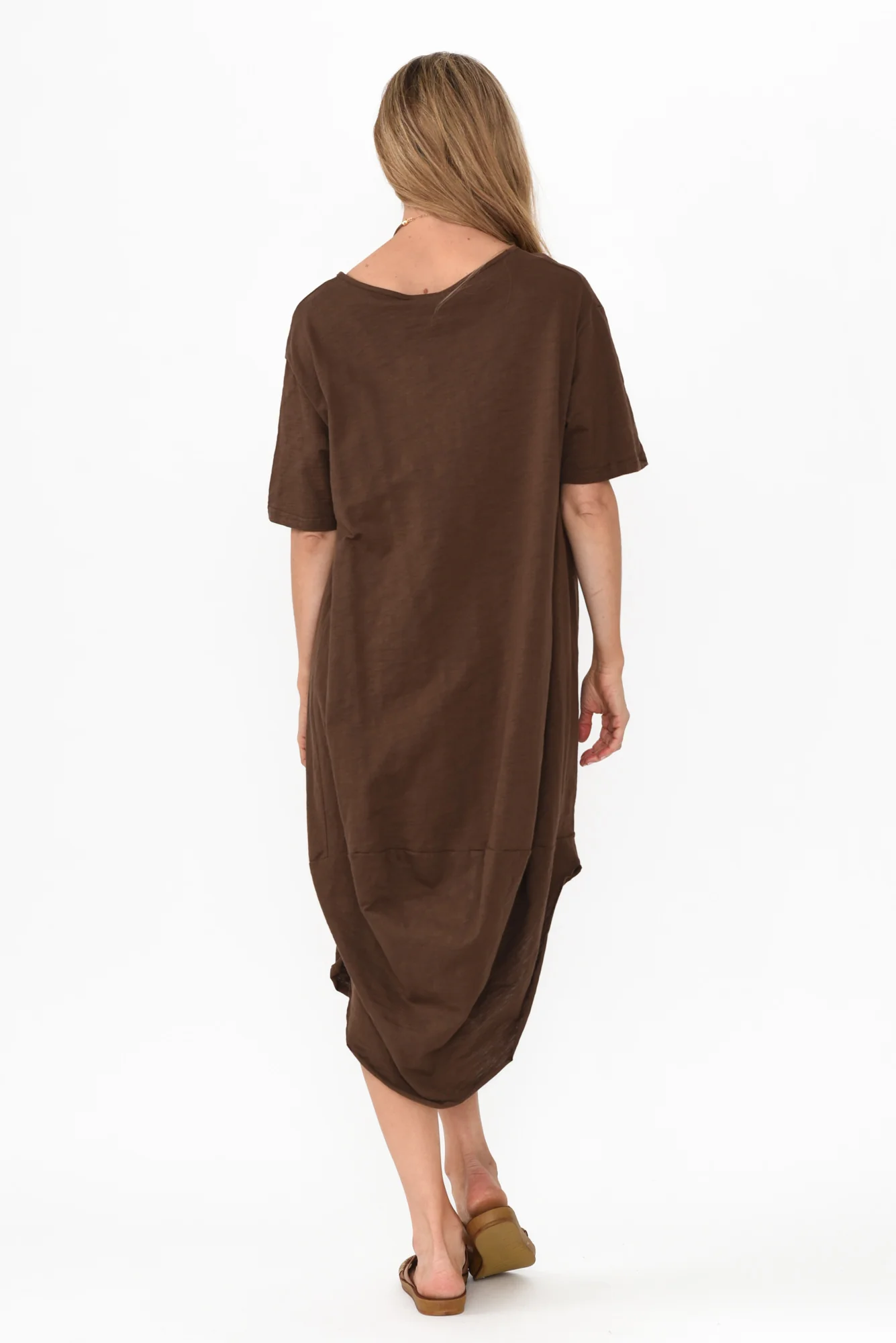 Mita Chocolate Cotton Slub Scoop Dress