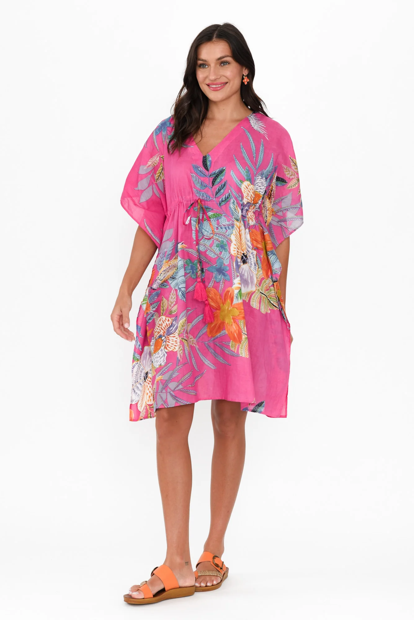 Isabel Pink Bird Cotton Kaftan