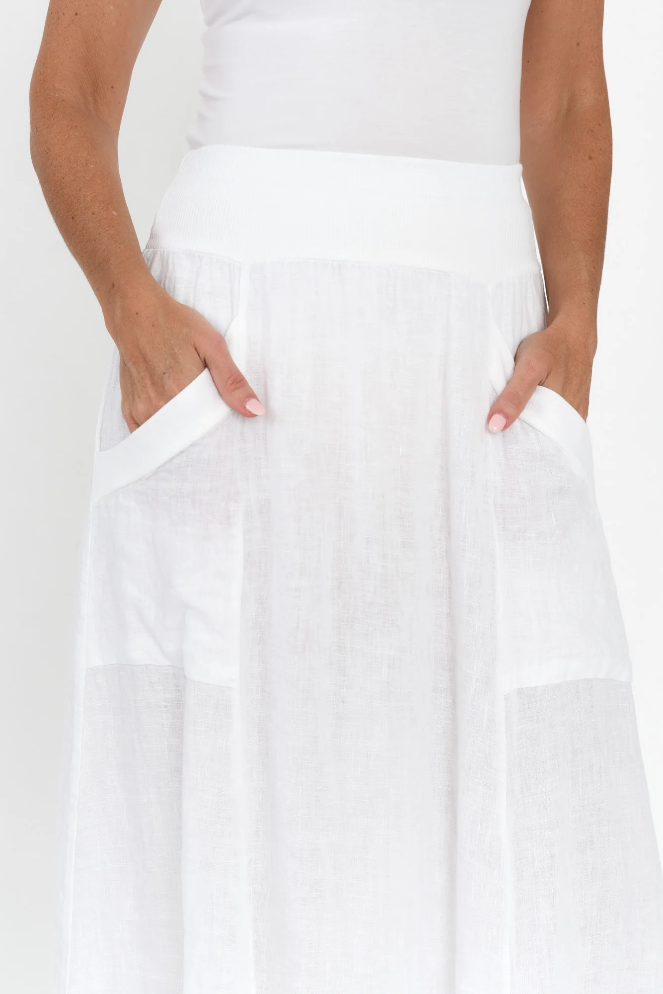 Ani White Linen Pocket Maxi Skirt