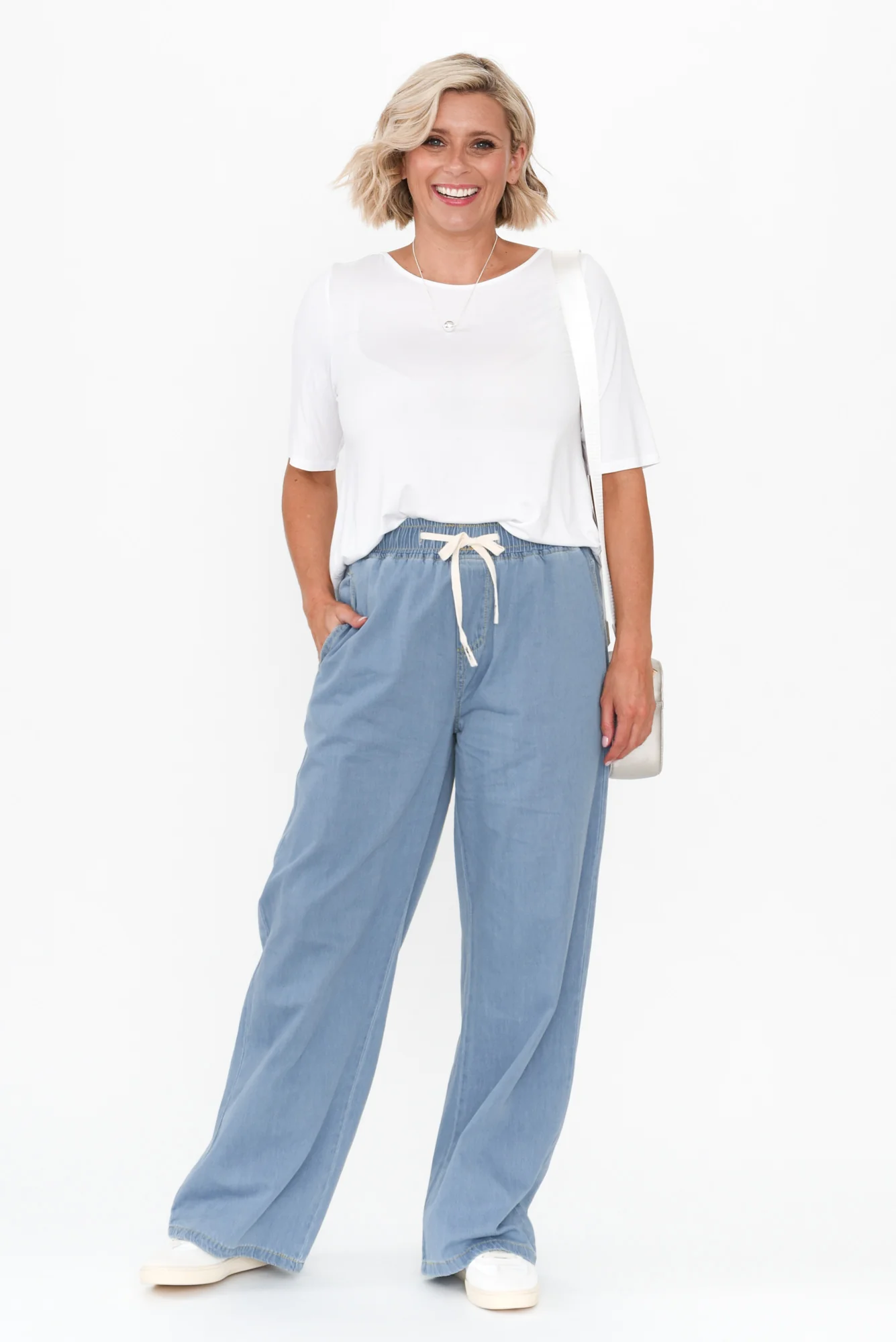 Caden Blue Chambray Cotton Tie Pants