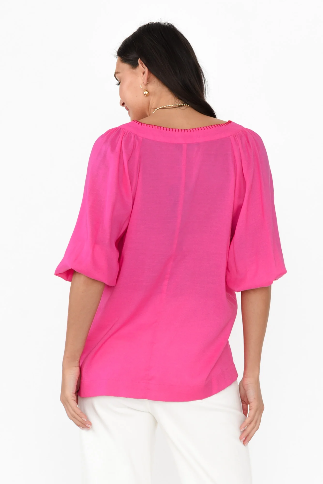 Showcase Pink Contrast Stitch Top