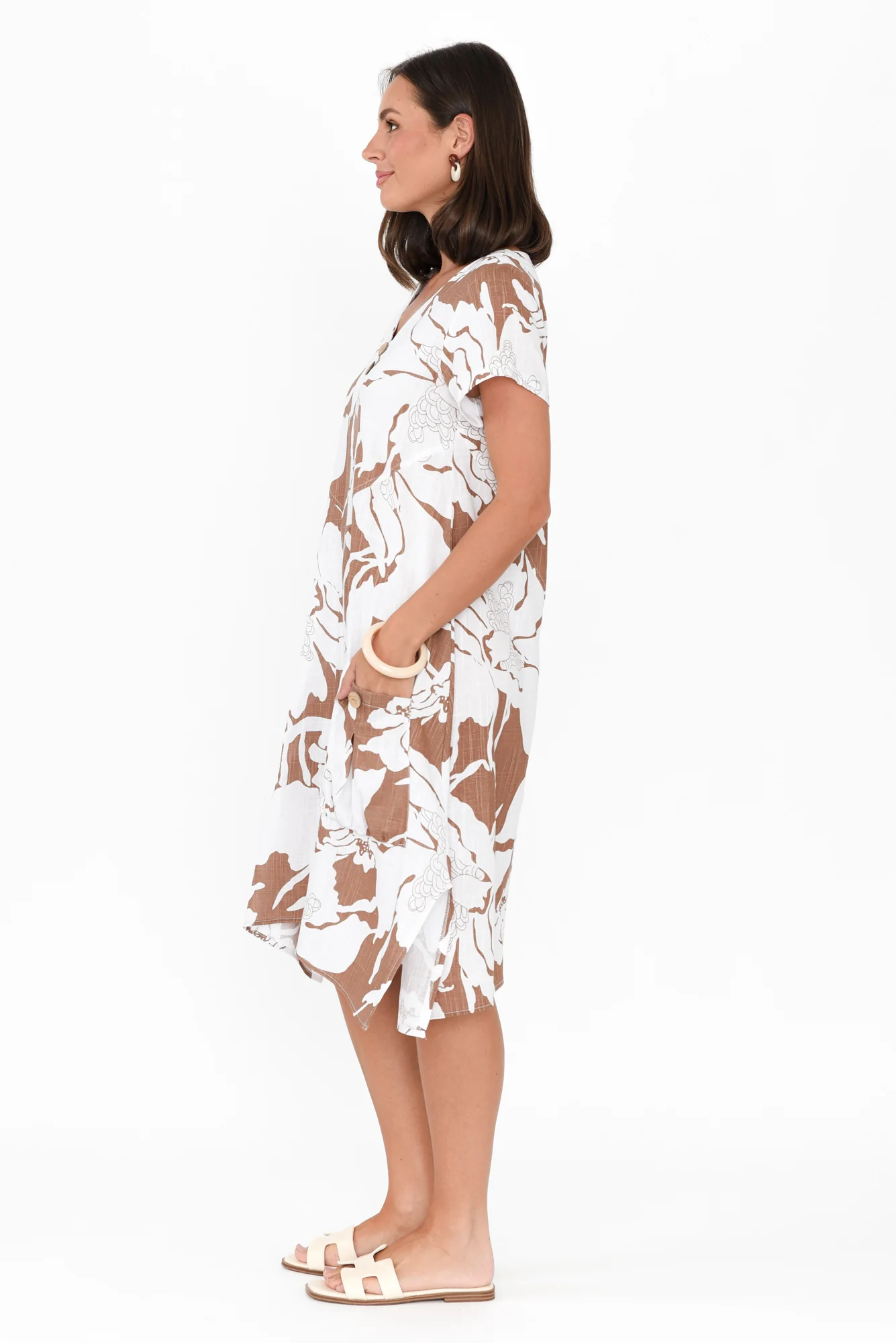 Bryant Brown Floral Linen Cotton Dress