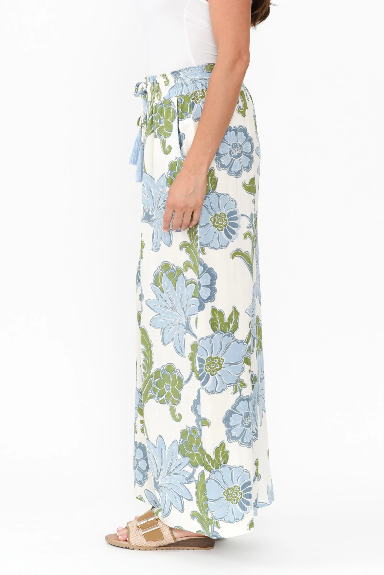 Freedom Blue Floral Linen Blend Pants