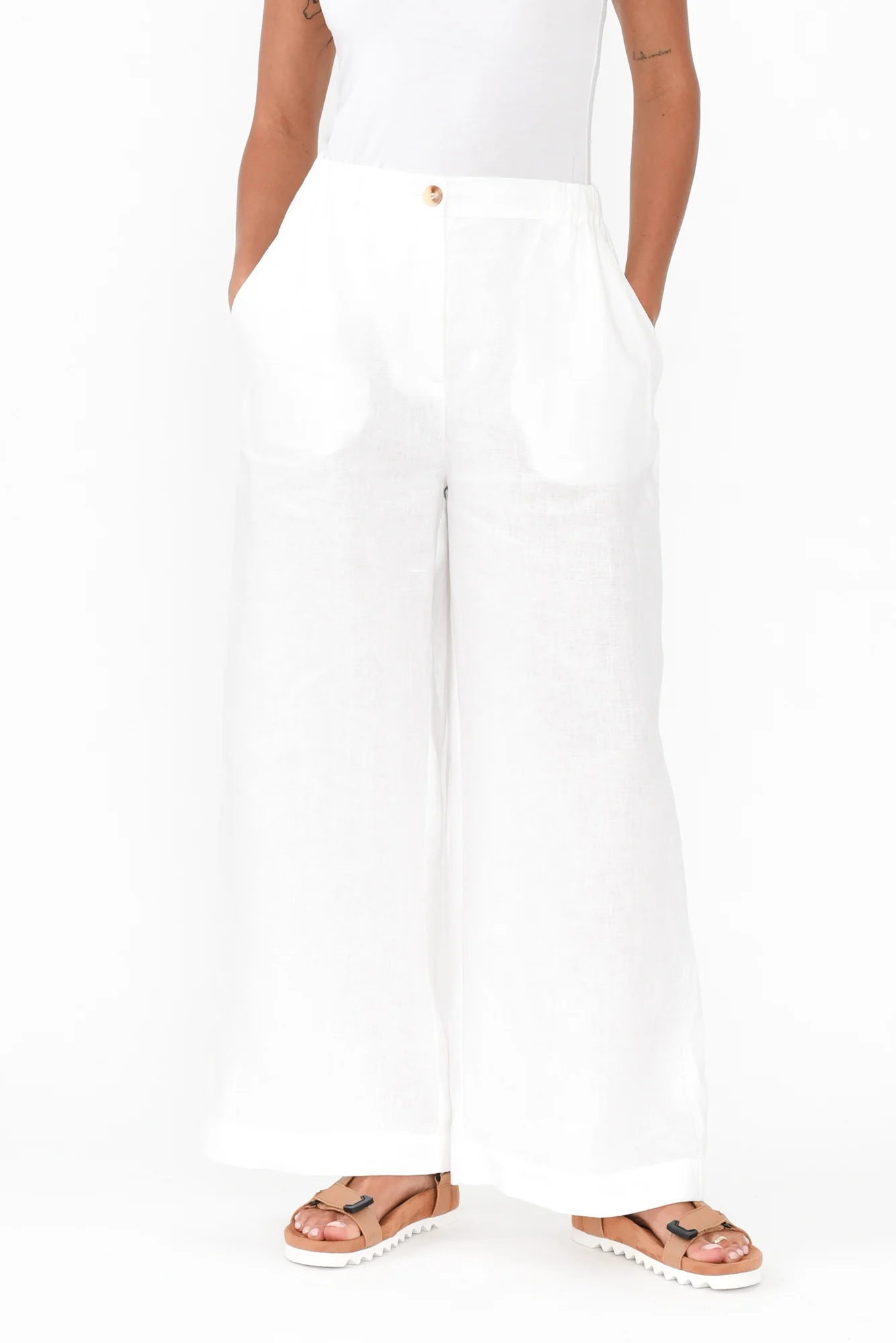 Delsey White Linen Wide Leg Pants