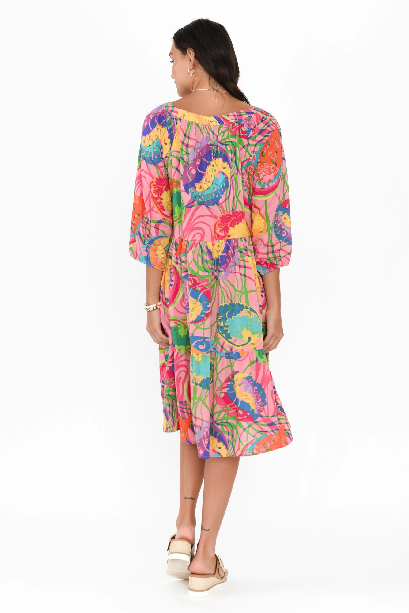 Irene Pink Tropical Cotton Blend Dress