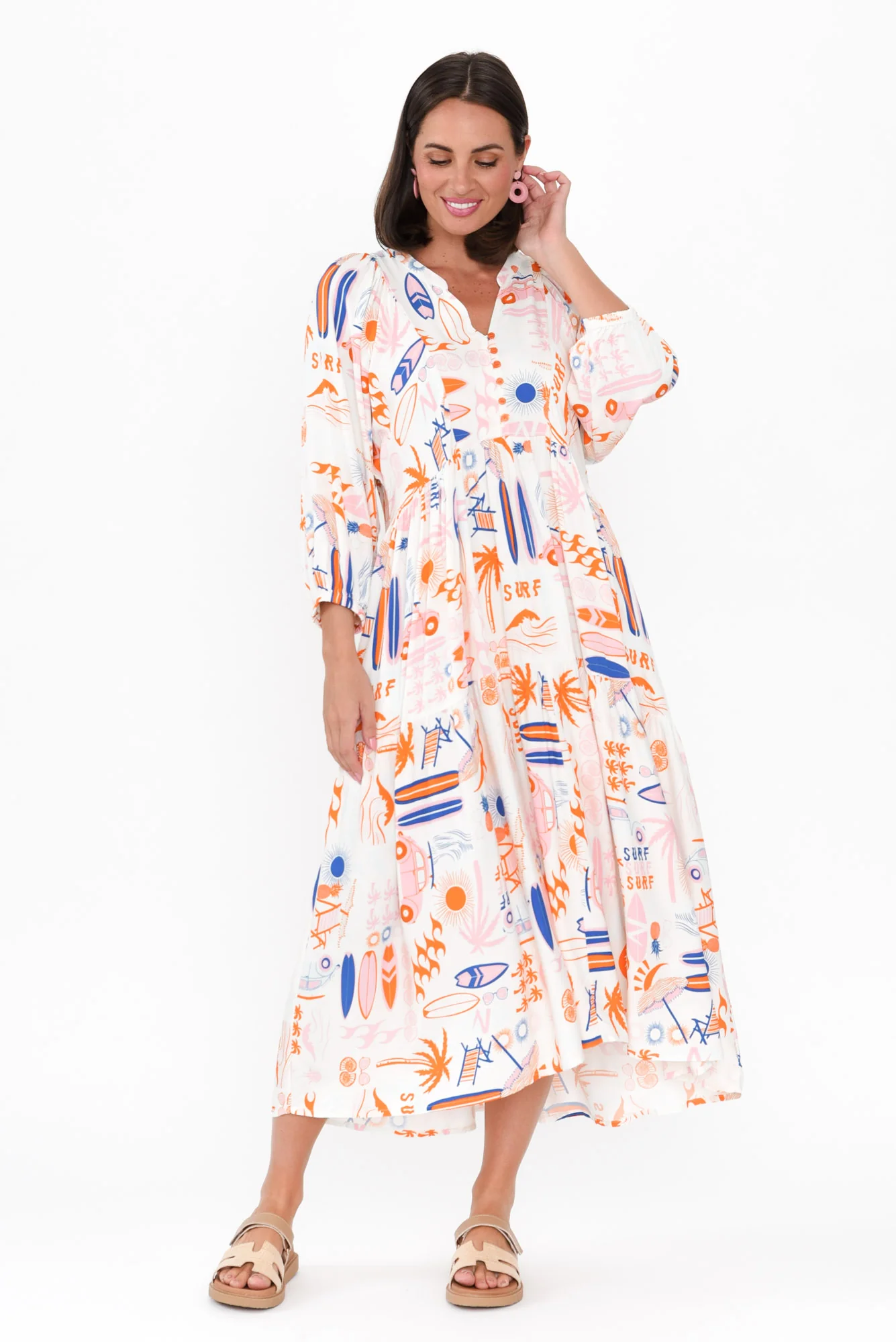 Frances Orange Surf Tiered Dress