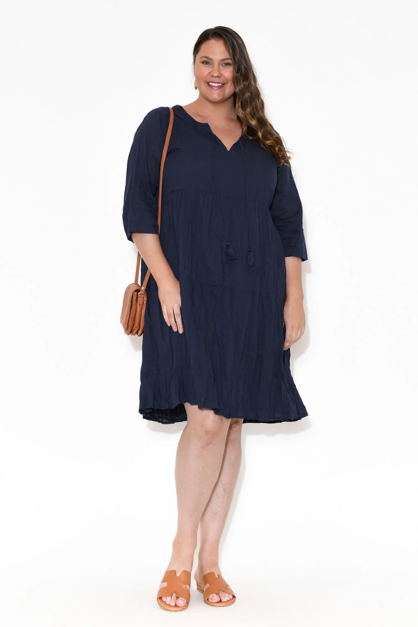 Milana Navy Crinkle Cotton Dress