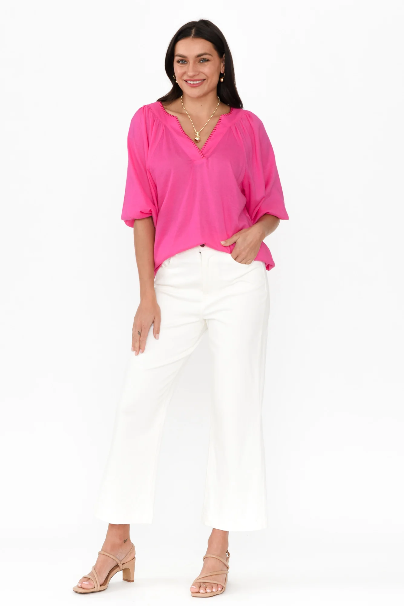 Showcase Pink Contrast Stitch Top