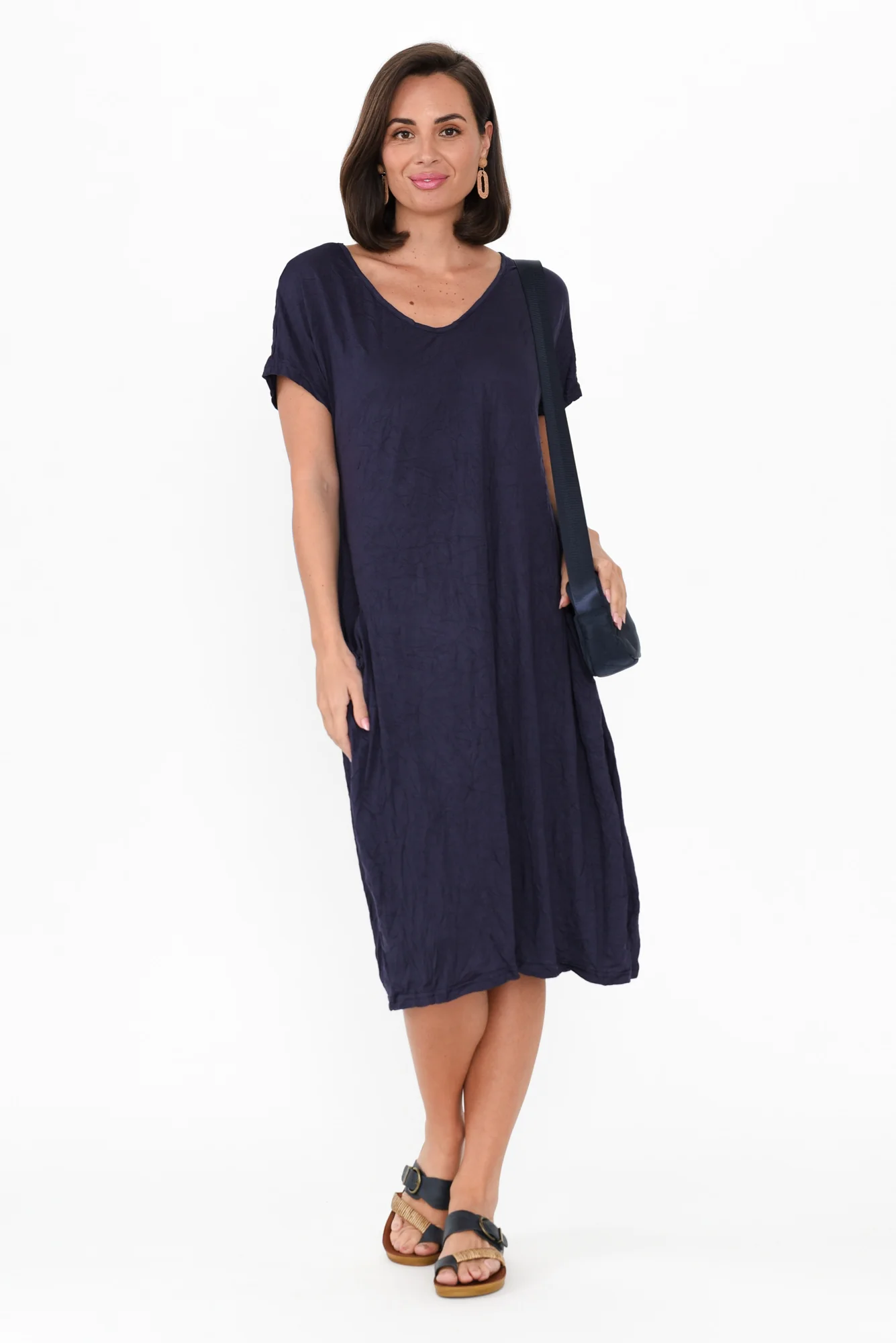 Travel Dark Navy Crinkle Cotton Dress