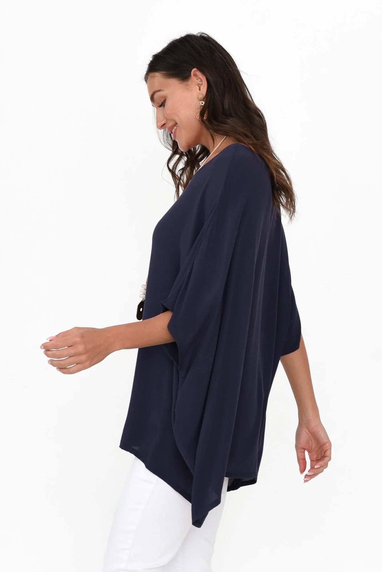 Mali Navy Drape Top