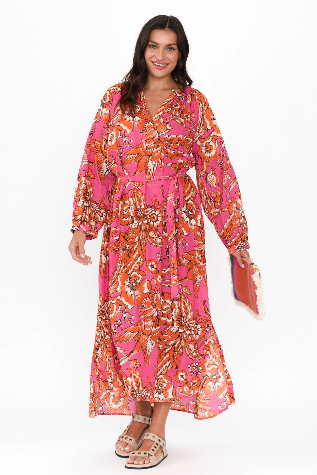 Liliana Orange Garden Cotton Kaftan