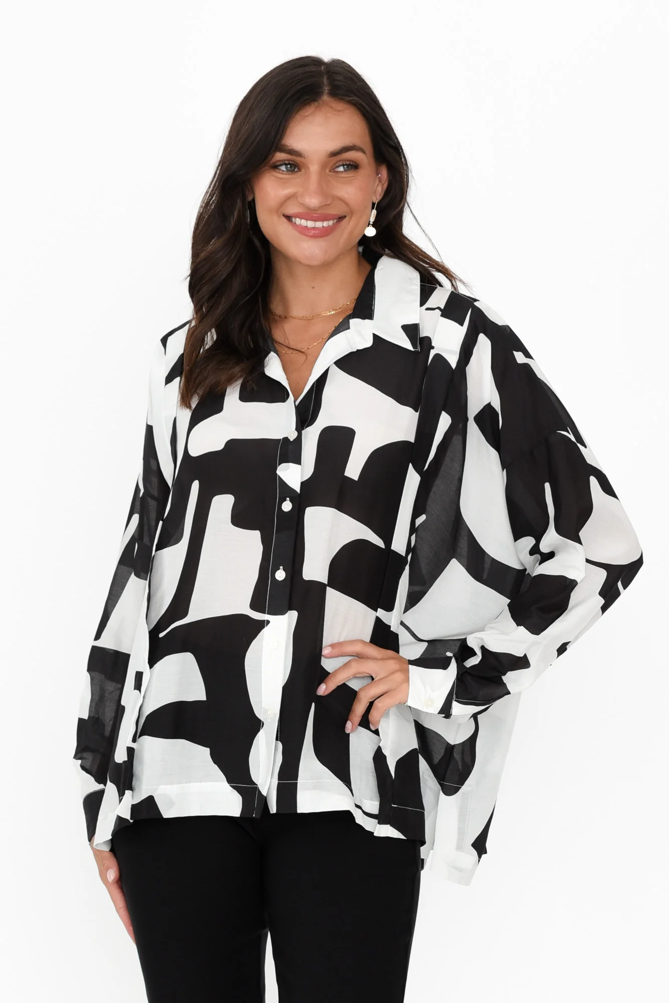 Arona Black Abstract Cotton Silk Shirt