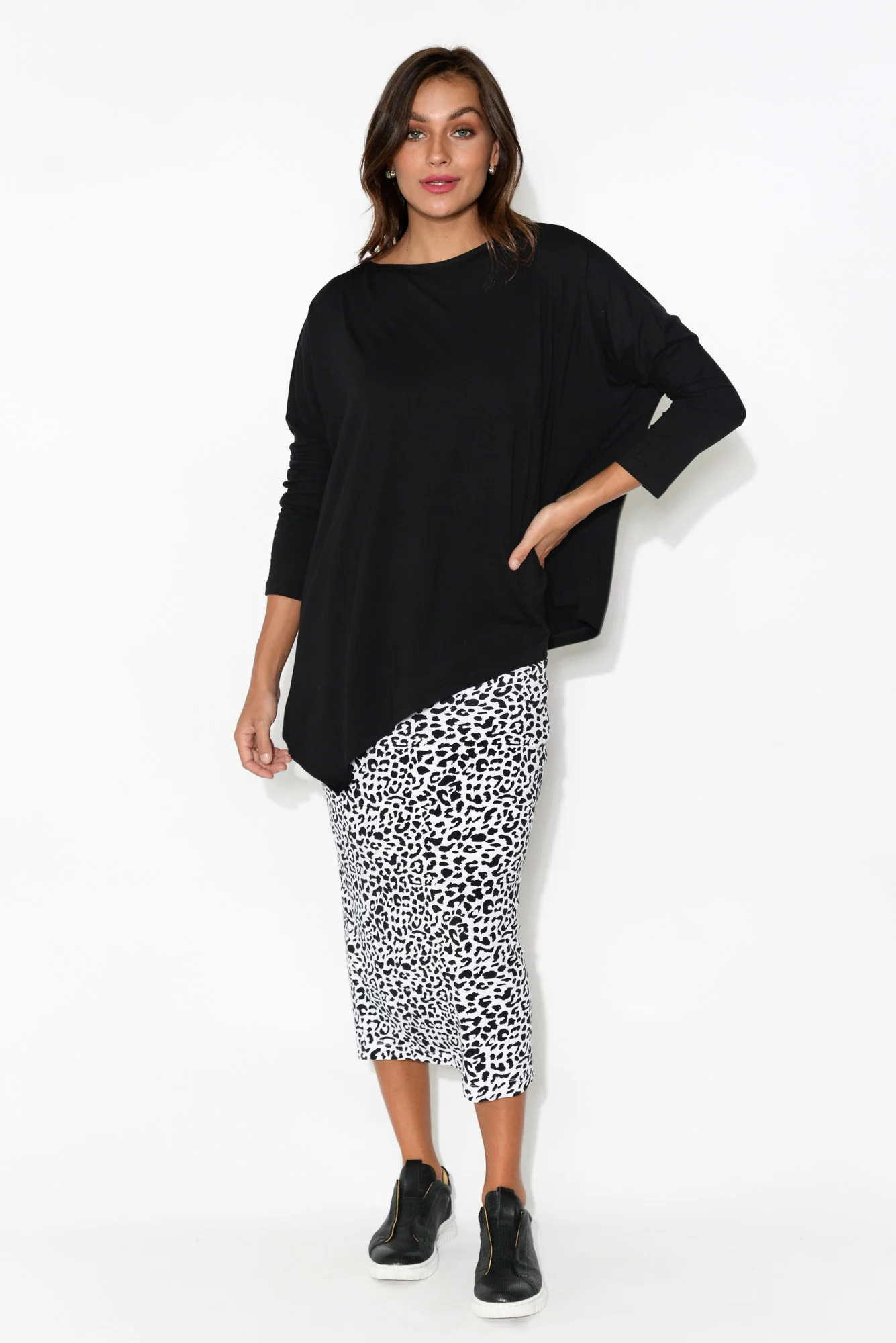 Susie Black Asymmetrical Bamboo Top