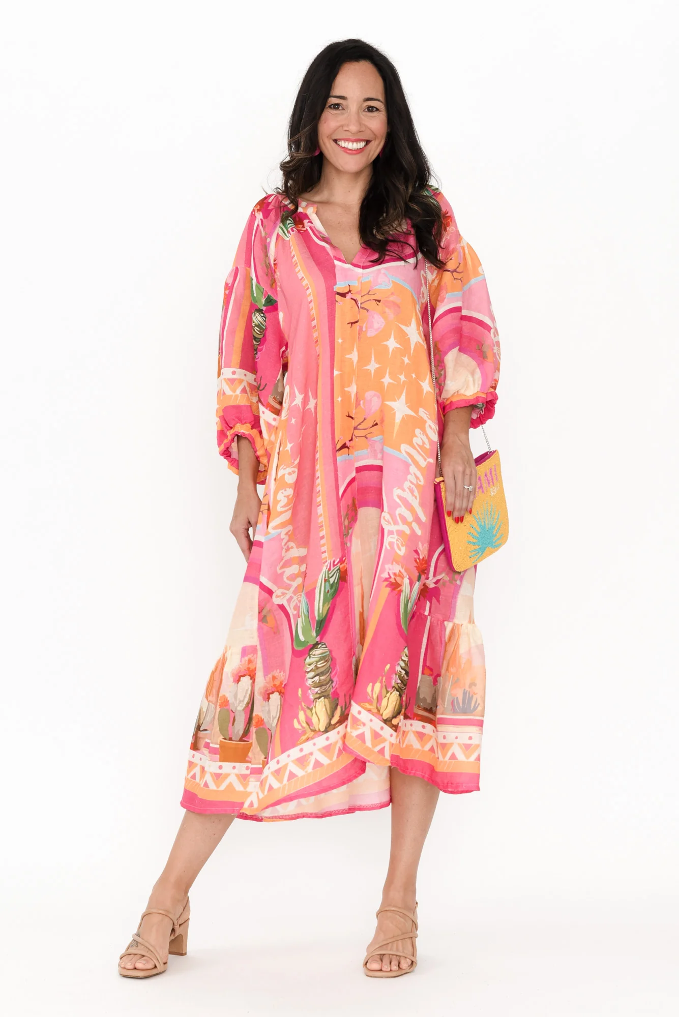 Deneva Pink Cactus Linen Dress