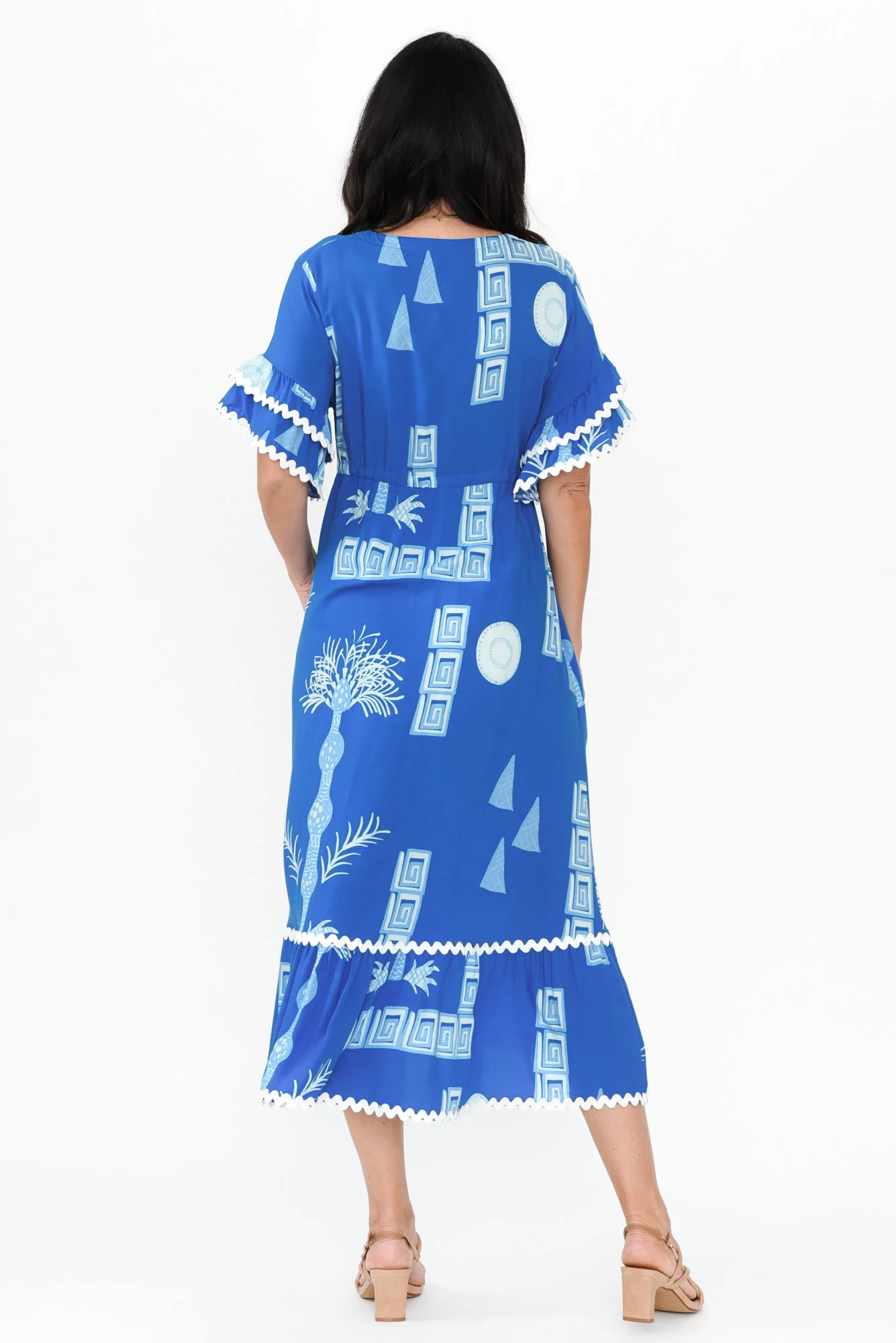 Rosemarie Blue Tropical Frill Dress