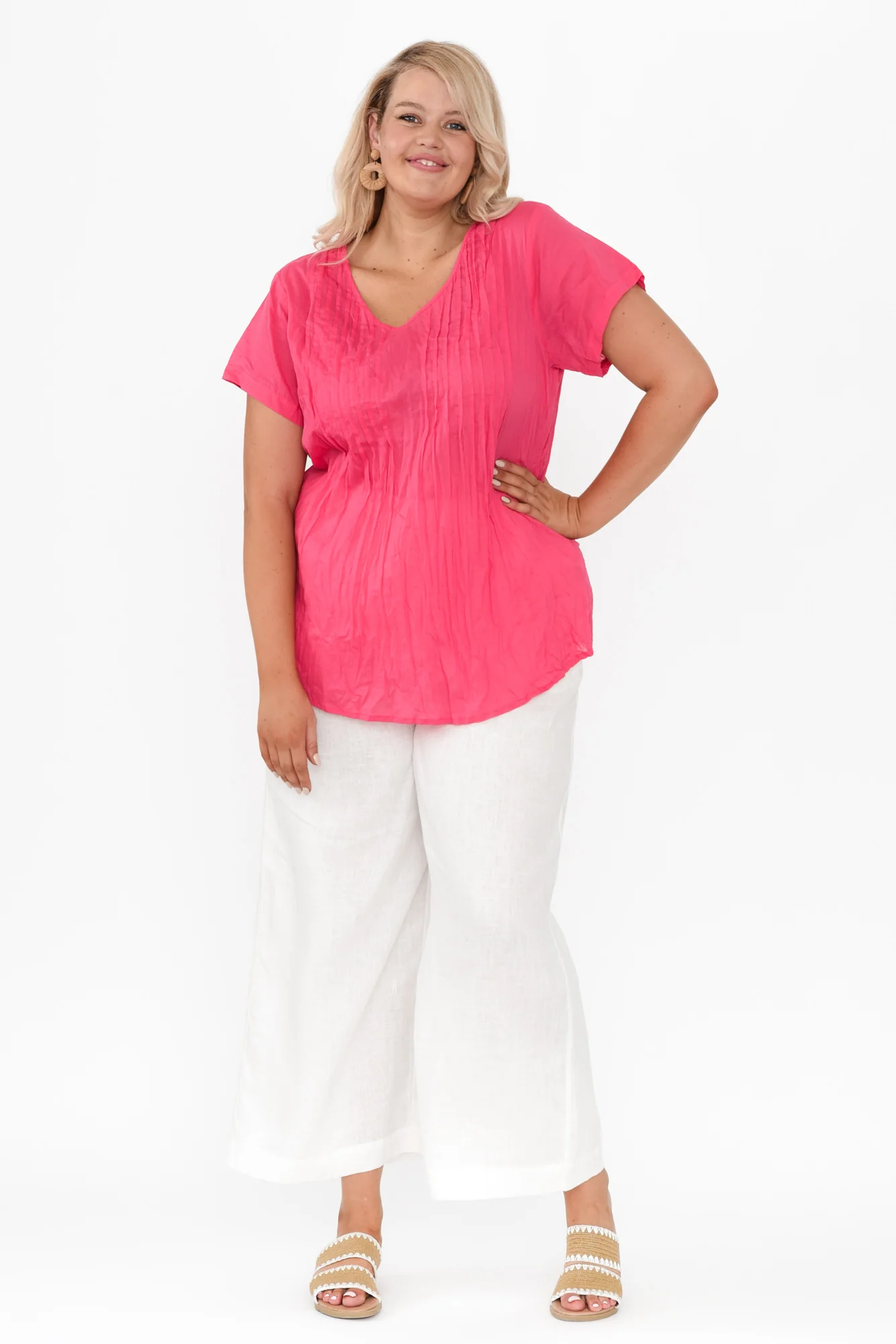 Fia Hot Pink Crinkle Cotton Top