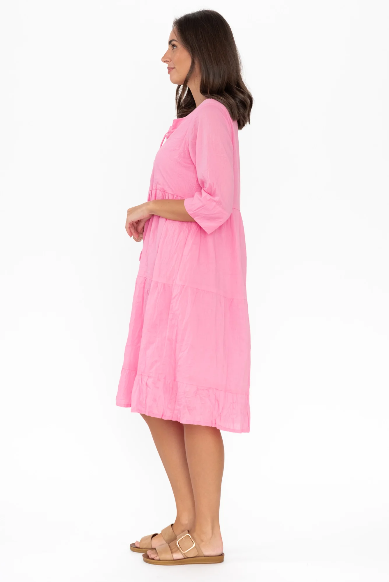 Milana Bright Pink Crinkle Cotton Dress