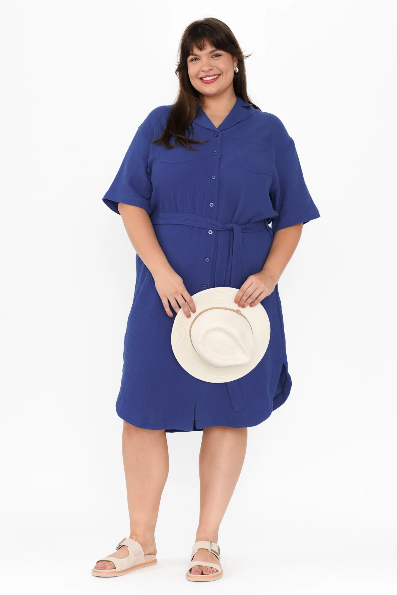 Tahiti Cobalt Cotton Cheesecloth Tie Dress