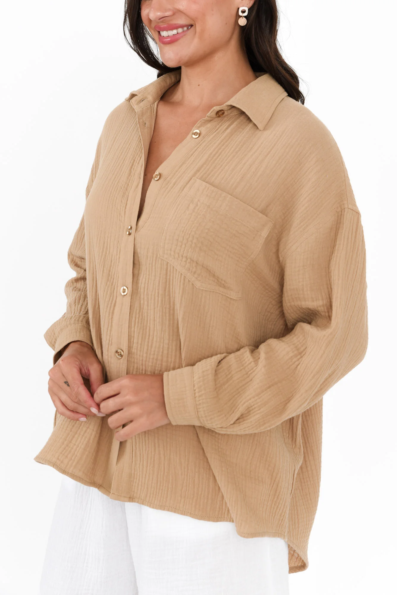 Natalia Beige Cotton Cheesecloth Shirt