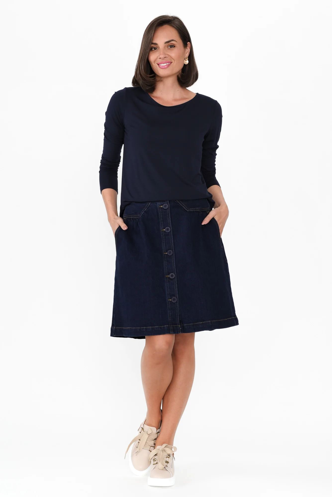 Amanda Dark Blue Stretch Denim Skirt
