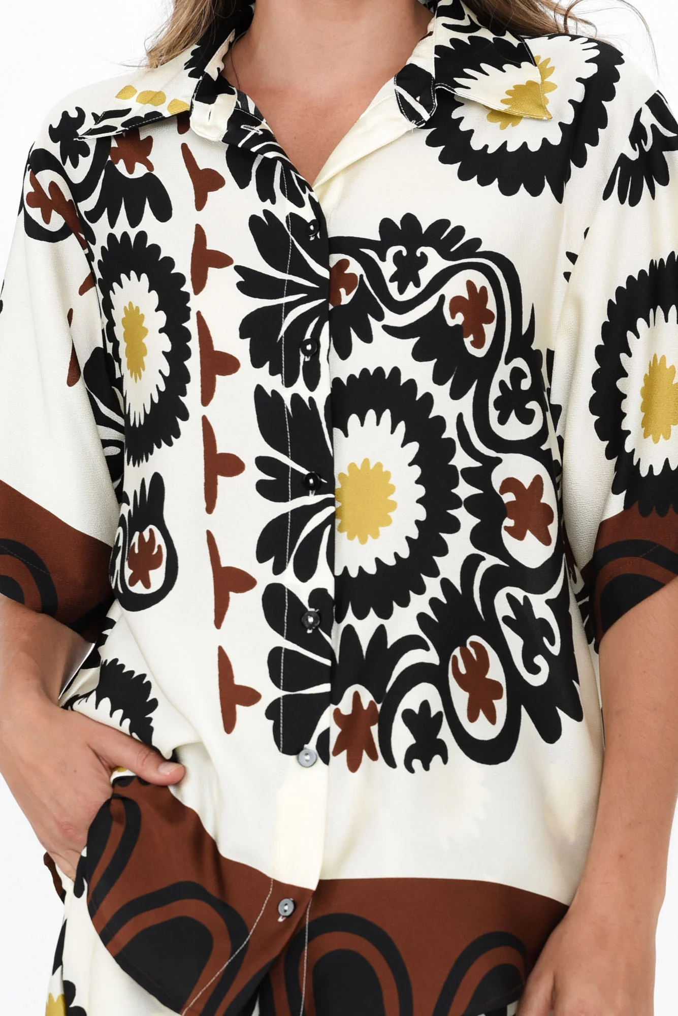 Playa Cream Abstract Collared Shirt