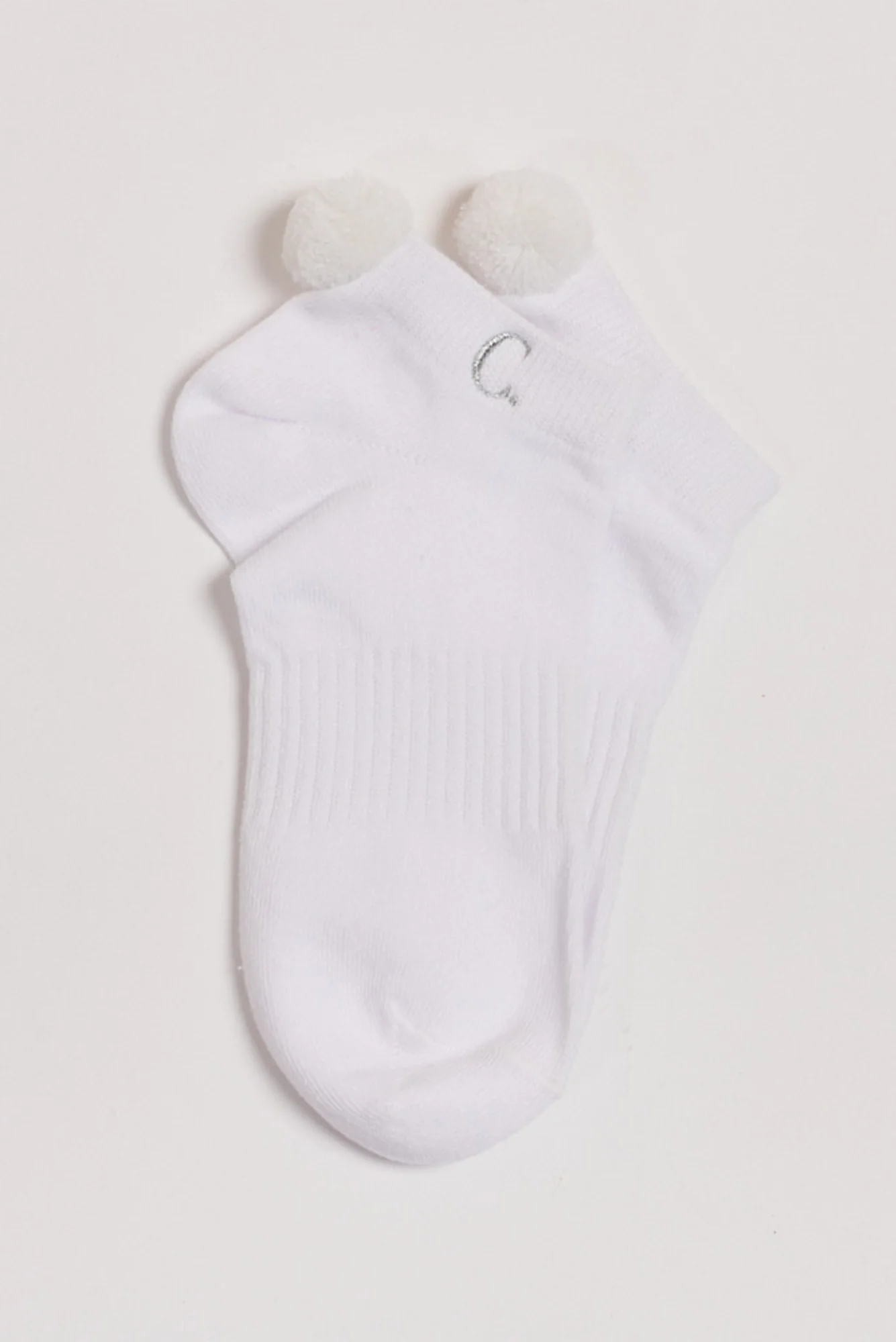 Sydney White Cotton Pom Pom Ankle Socks