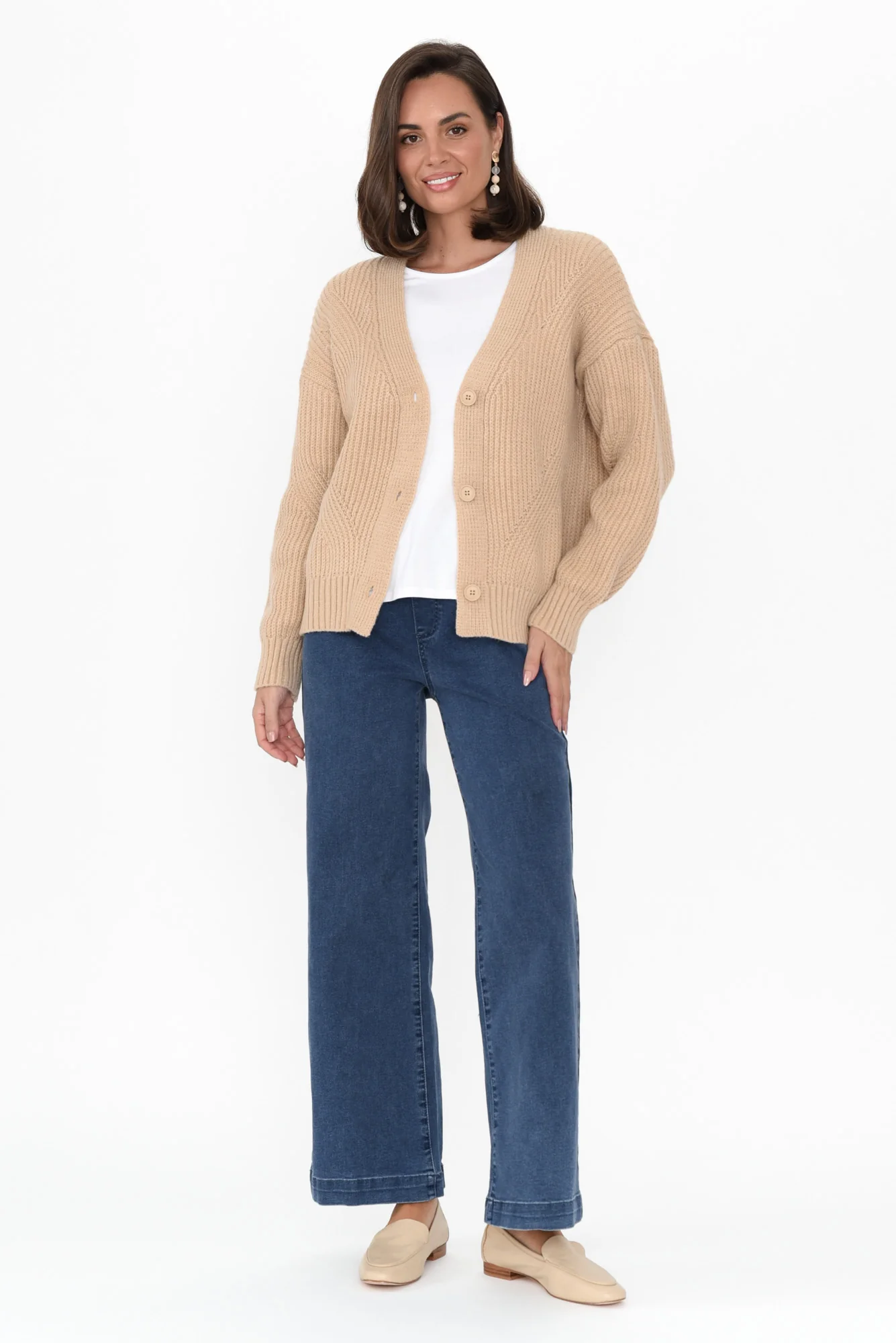 Shara Beige Knit Button Cardigan