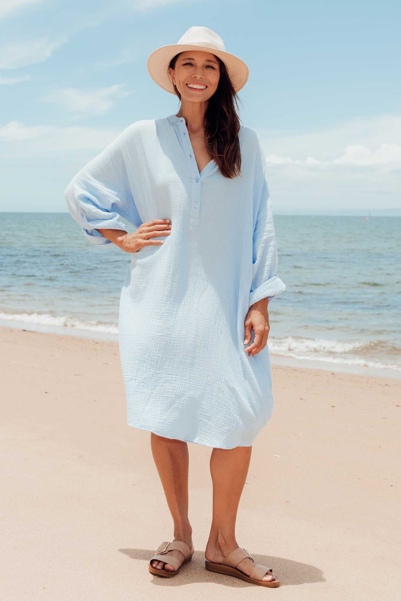 Tropez Blue Cotton Cheesecloth Kaftan