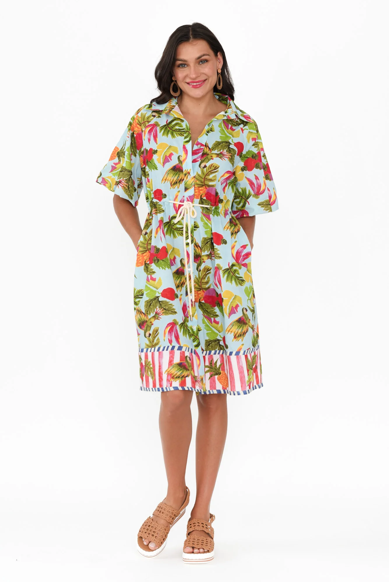 Kumo Blue Tropical Linen Cotton Dress