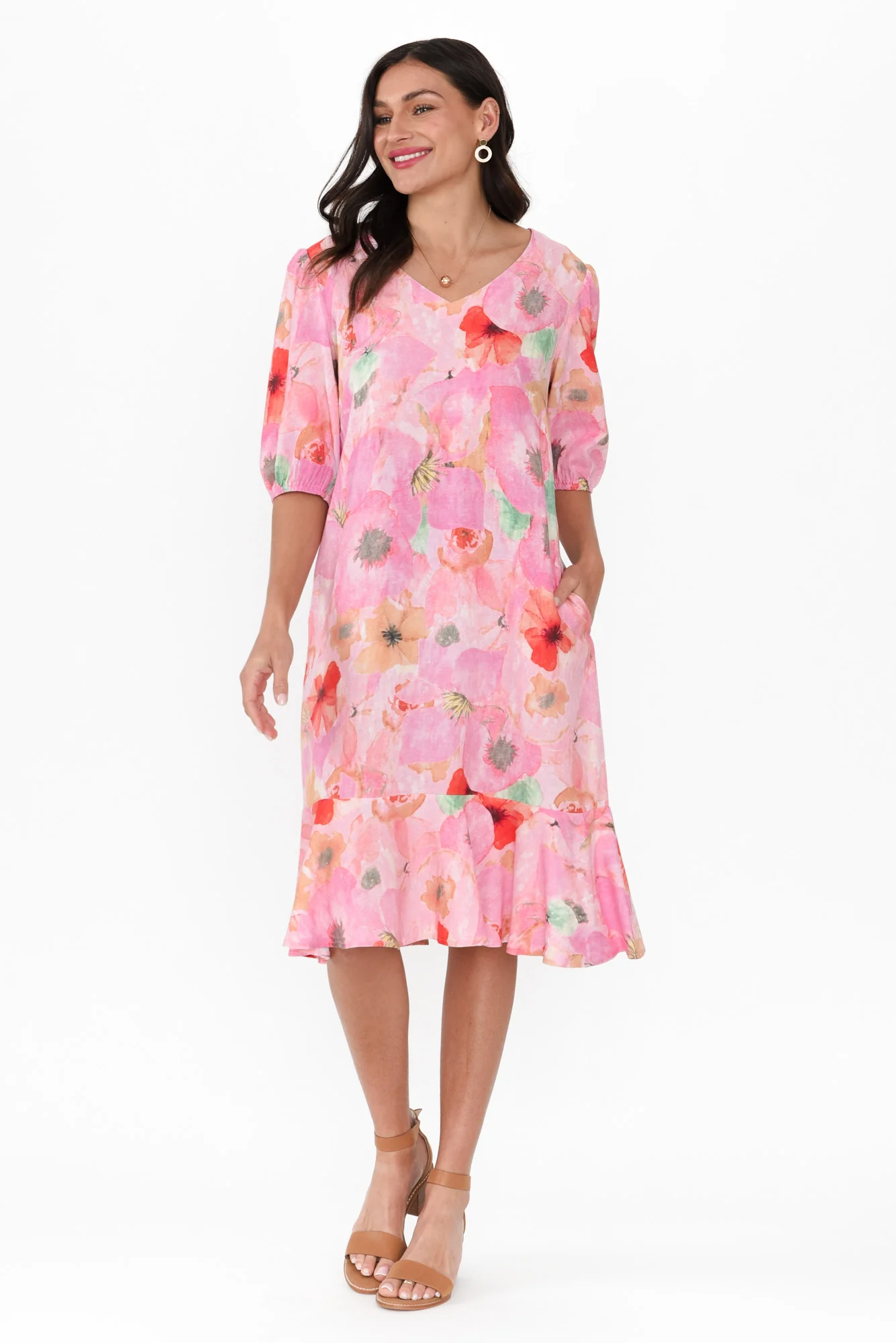 Milos Pink Poppy Linen Blend Dress