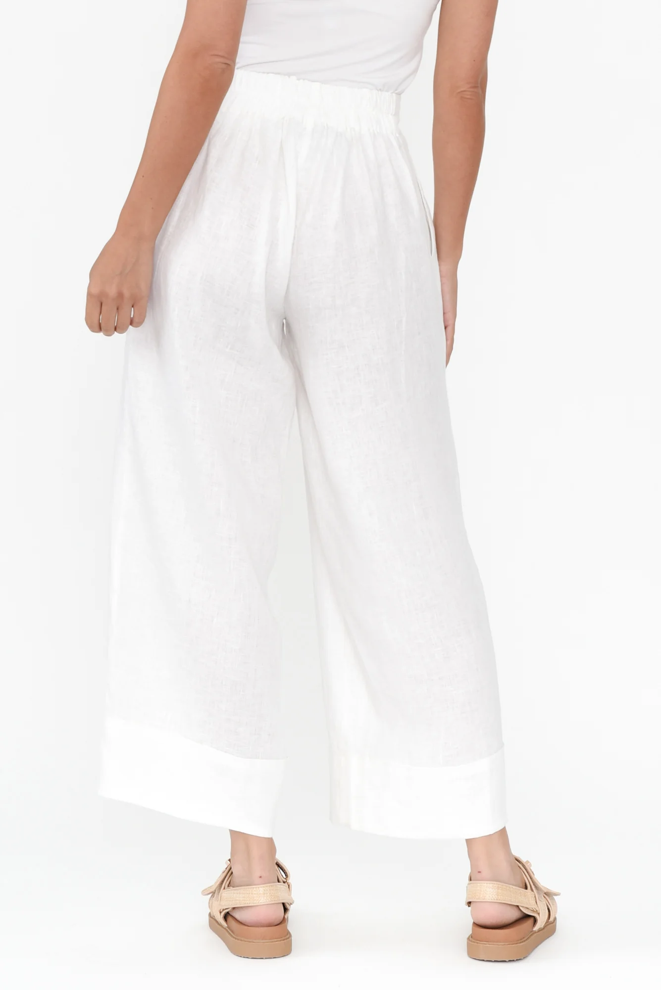 Elgon White Linen Wide Leg Pants