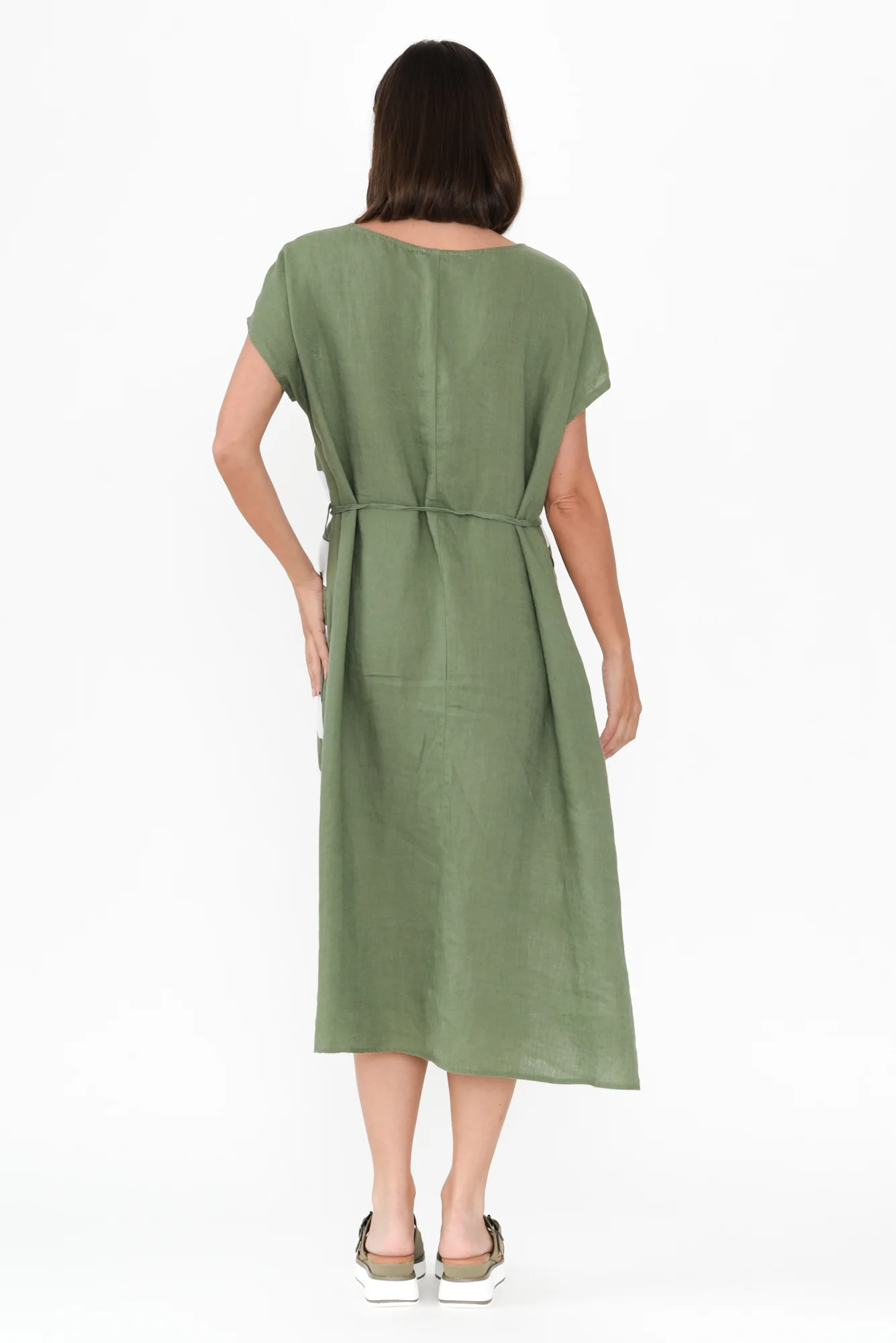 Nunez Khaki Stripe Linen Blend Dress