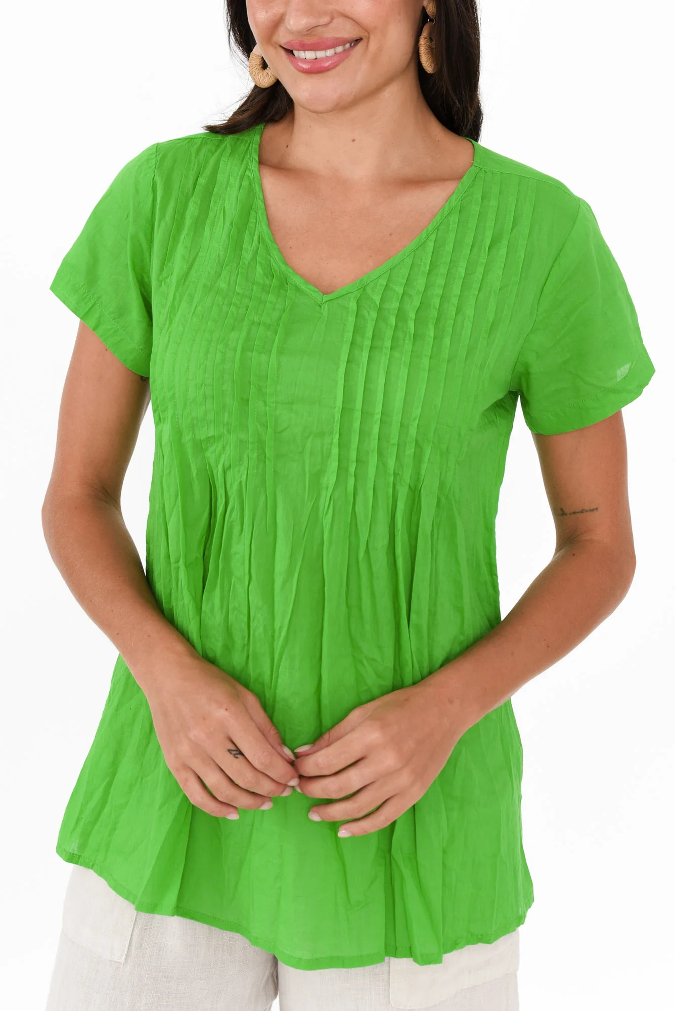 Fia Lime Crinkle Cotton Top