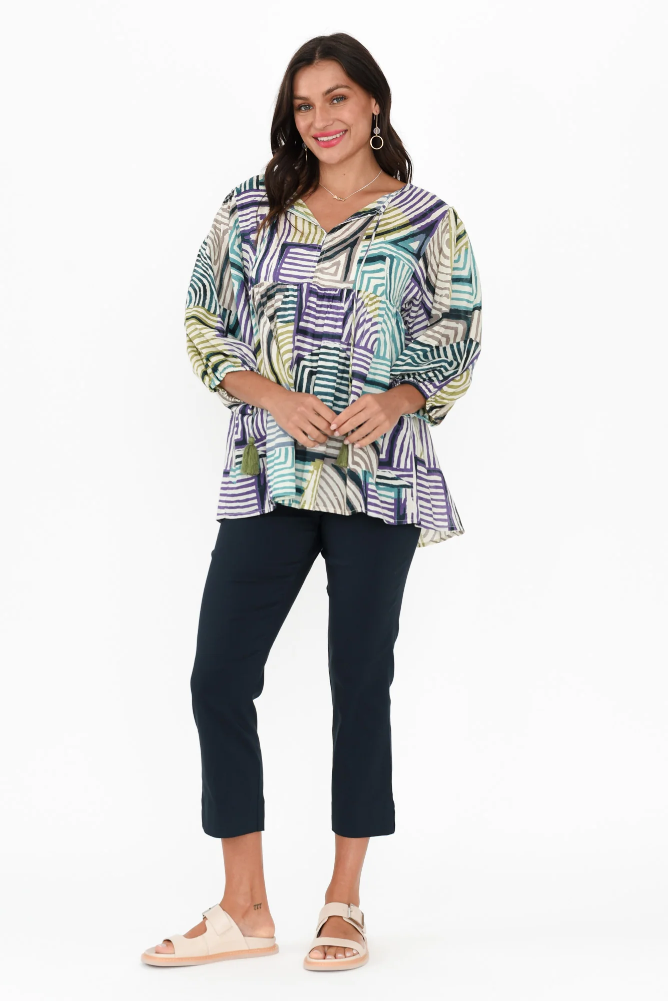 Paula Navy Stretch Cropped Pants