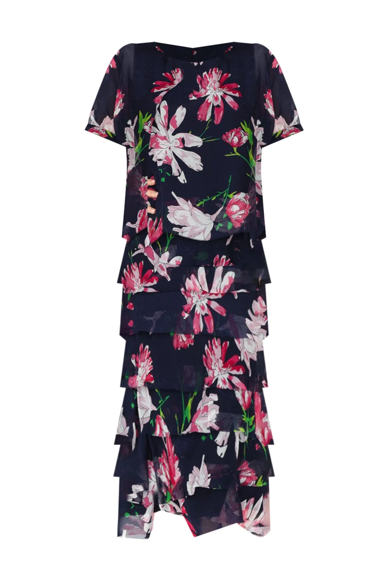 Katerina Navy Bloom Silk Overlay Maxi Dress