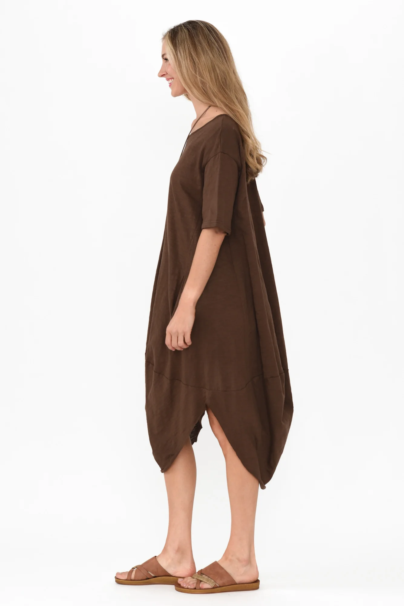 Mita Chocolate Cotton Slub Scoop Dress