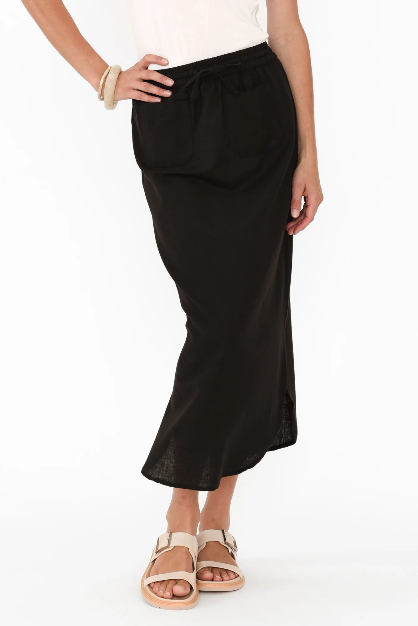 Ember Black Cotton Blend Drawstring Skirt