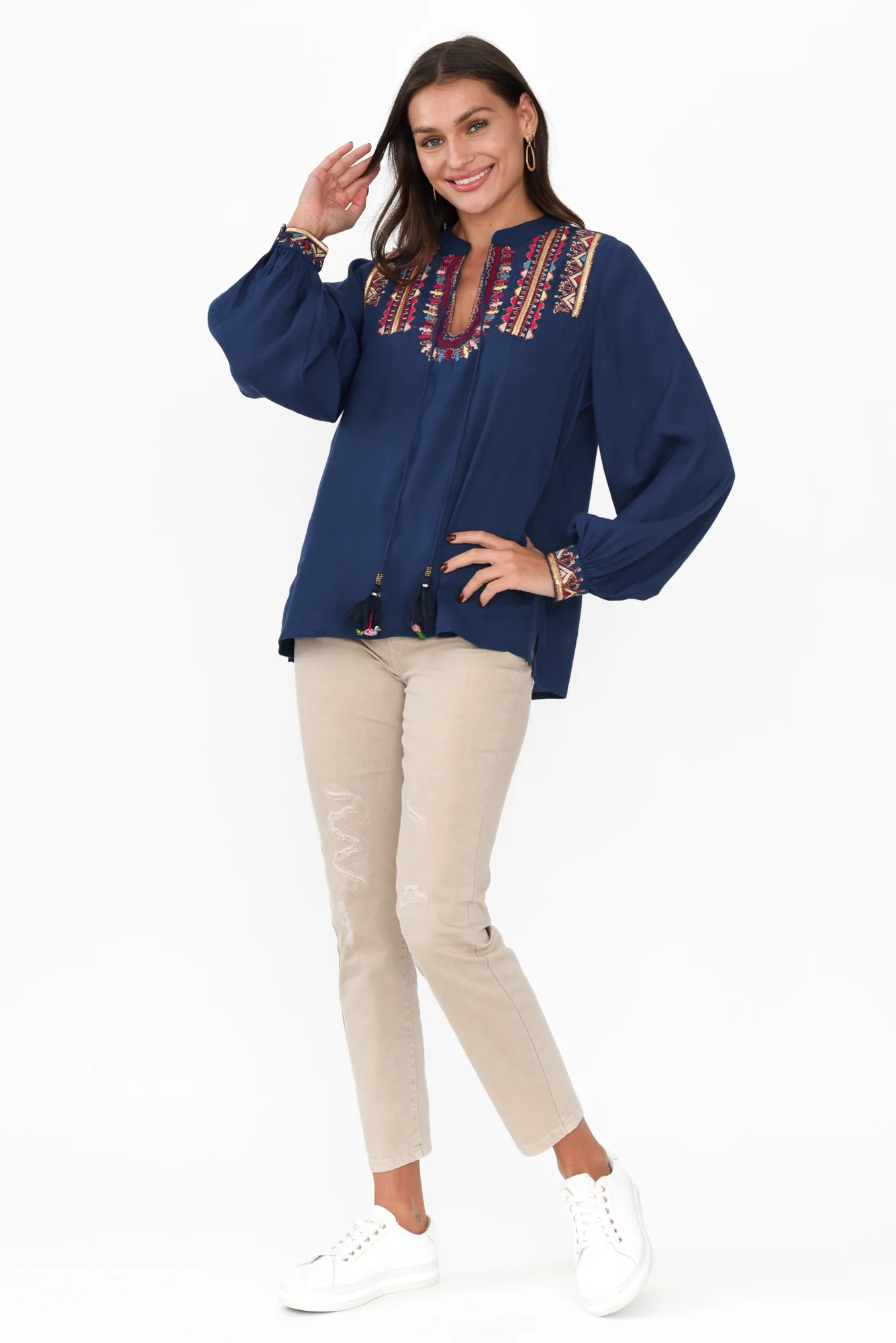 Eldrick Navy Aztec Tassel Top