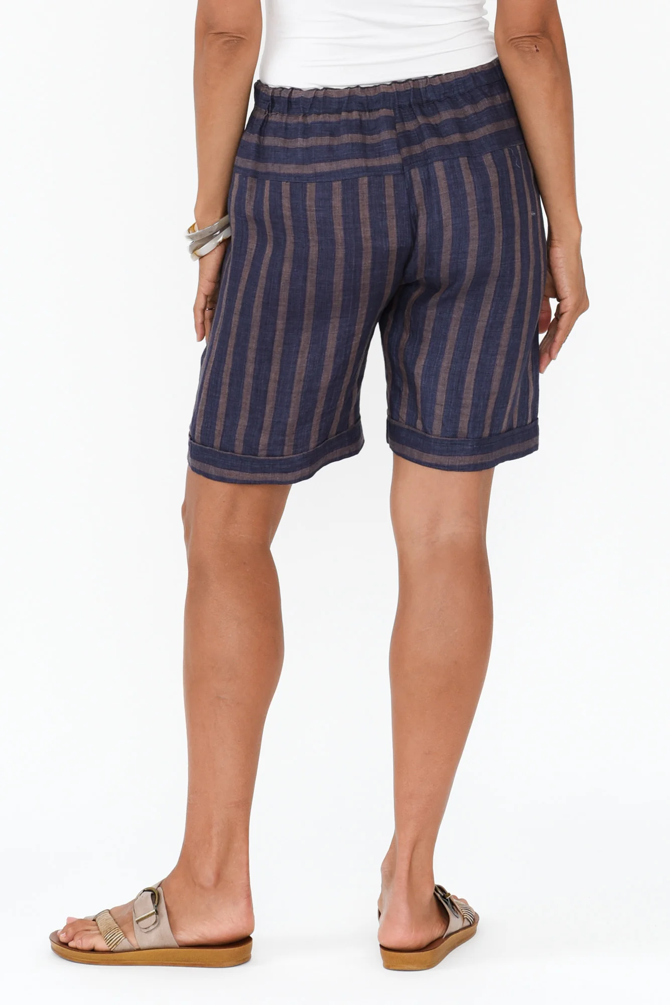 Arwen Navy Stripe Linen Drawstring Shorts