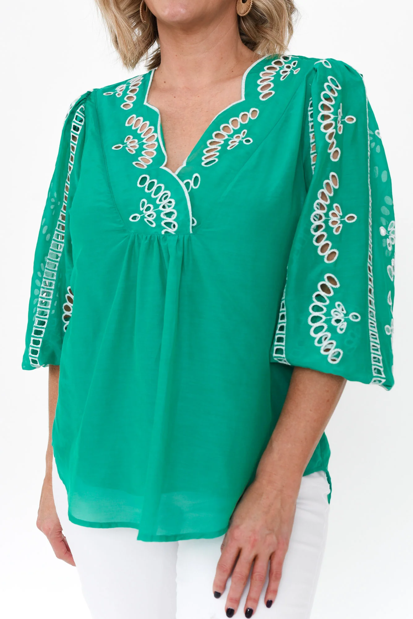 Morgan Bay Green Cotton Silk Top